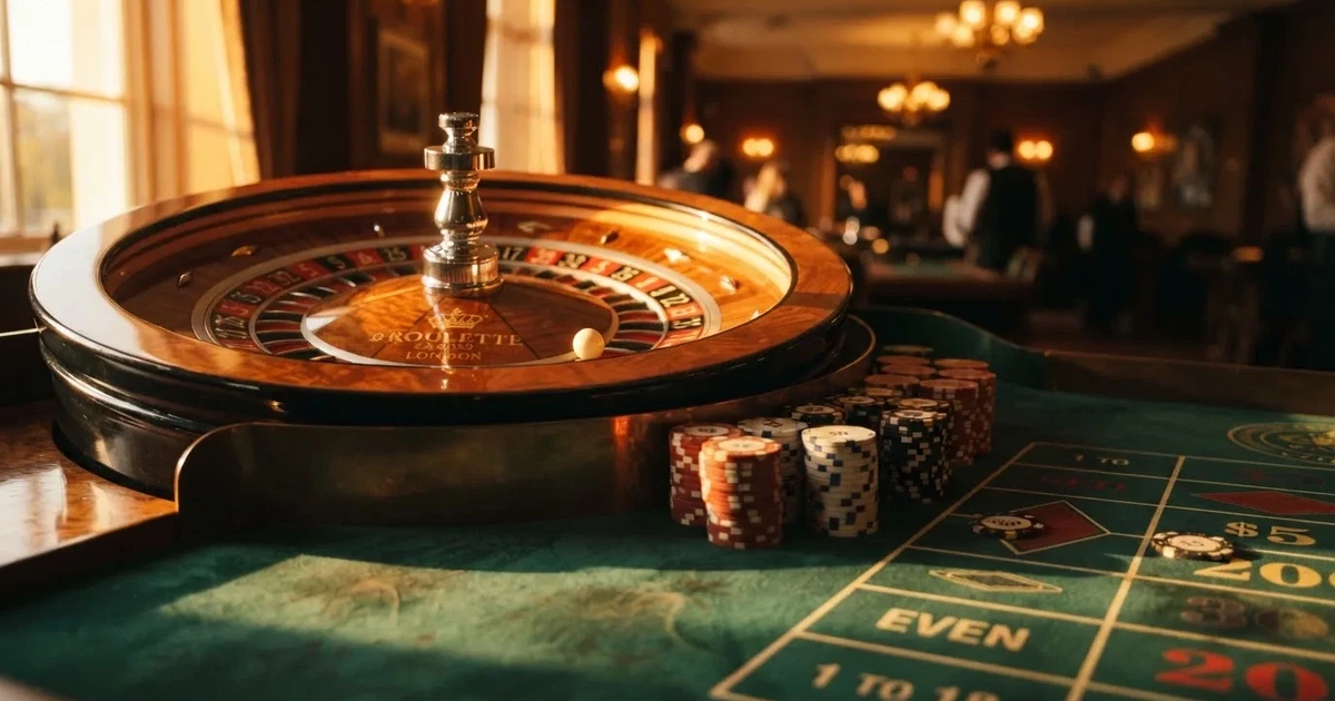 Roda de roleta e fichas sobre feltro verde, sob uma luz quente de fim de tarde — casino apostas em portugal