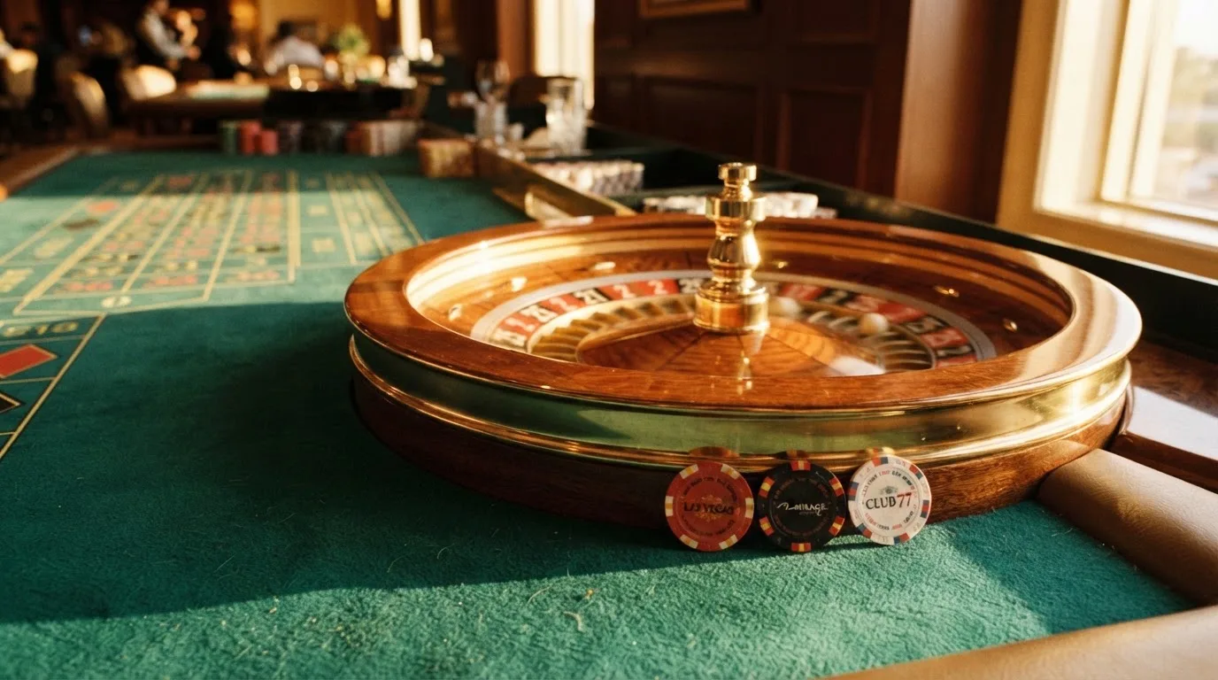 Roda de roleta e fichas sobre feltro verde, sob uma luz quente de fim de tarde — casino com tether em portugal