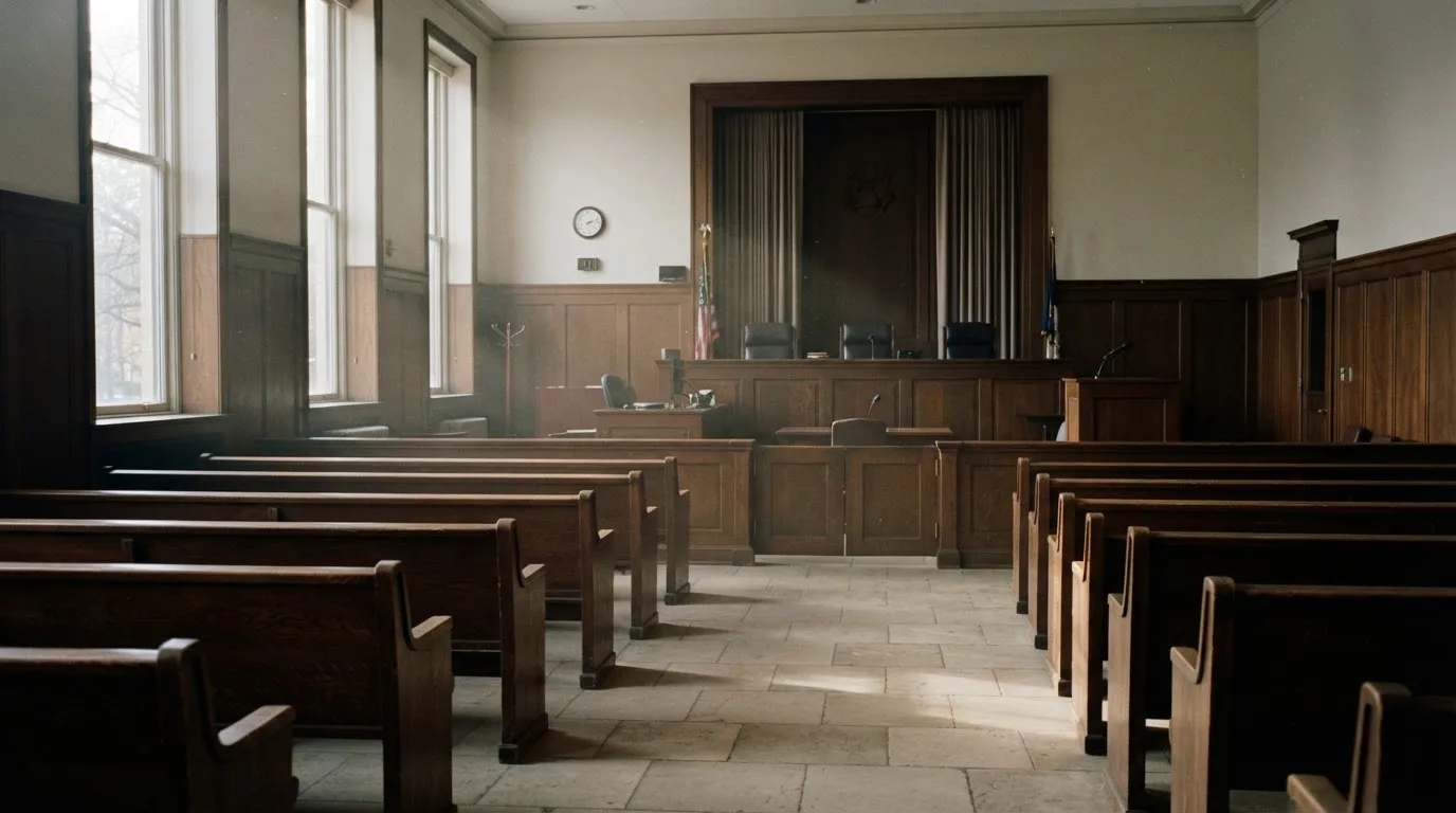 Sala de tribunal vazia com painéis de madeira, à luz da manhã — casinos online grátis em portugal