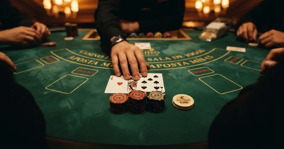 Mesa de jogo iluminada com cartas, vista de cima — live casinos em portugal