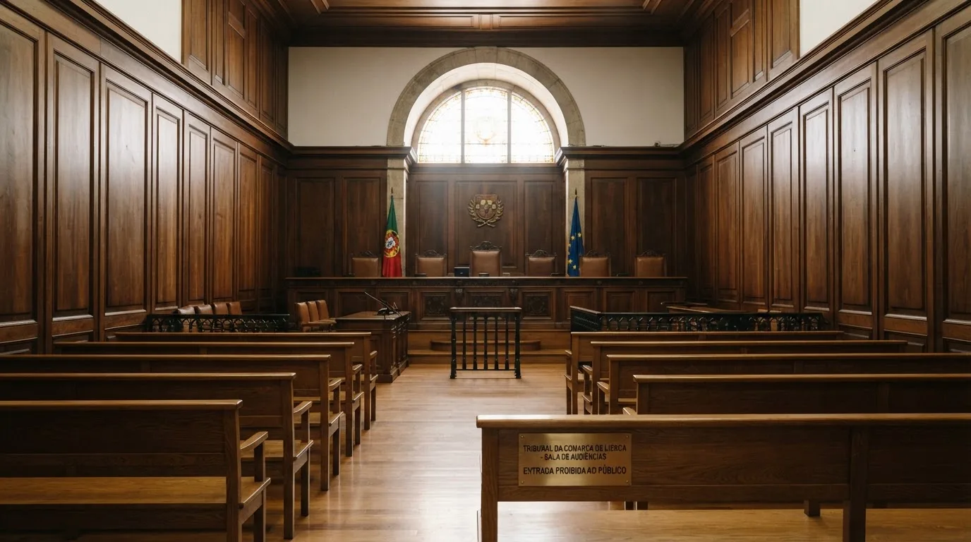 Sala de tribunal vazia com painéis de madeira, à luz da manhã — ofertas de casino em portugal