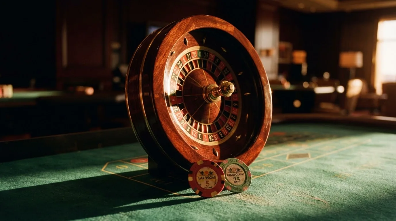 Roda de roleta e fichas sobre feltro verde, sob uma luz quente de fim de tarde — promoções de casino em portugal