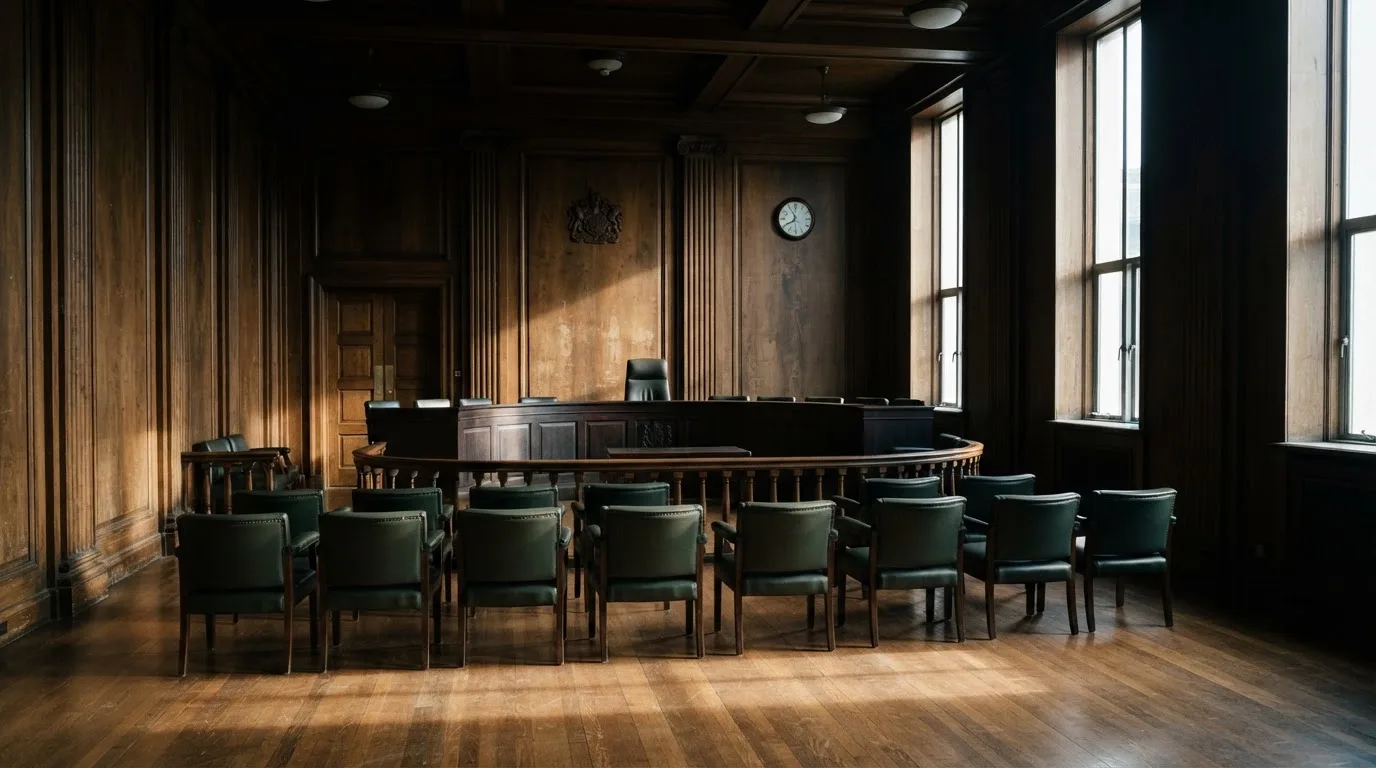 Sala de tribunal vazia com painéis de madeira, à luz da manhã — roleta casino em portugal