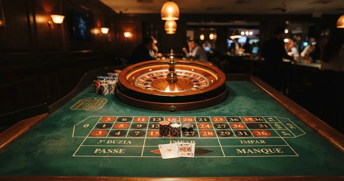 Mesa de jogo iluminada com cartas, vista de cima — roleta casino em portugal