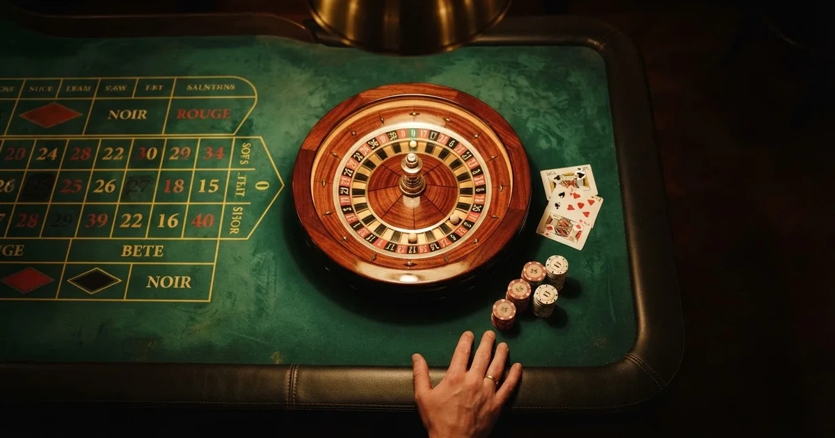 Mesa de jogo iluminada com cartas, vista de cima — roleta online grátis pt