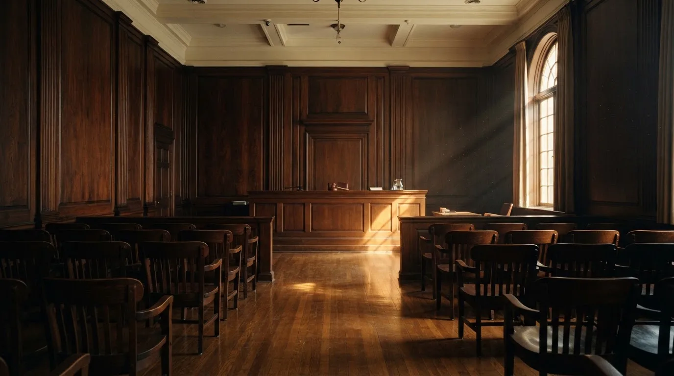Sala de tribunal vazia com painéis de madeira, à luz da manhã — slot machines em portugal