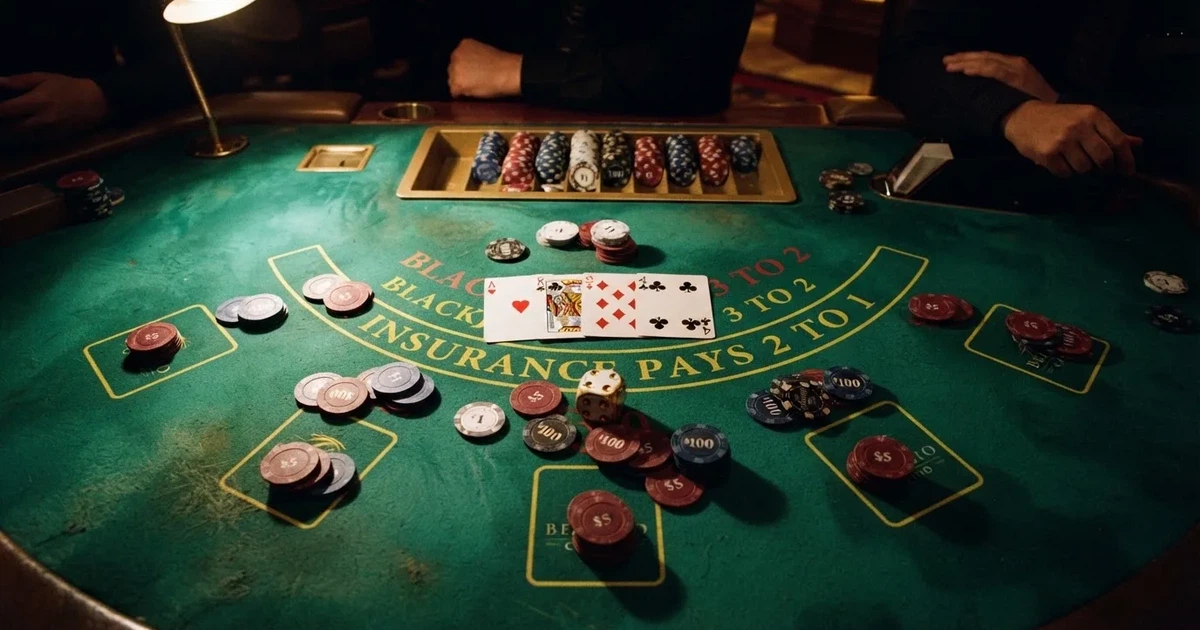 Mesa de jogo iluminada com cartas, vista de cima — slots por dinheiro em portugal
